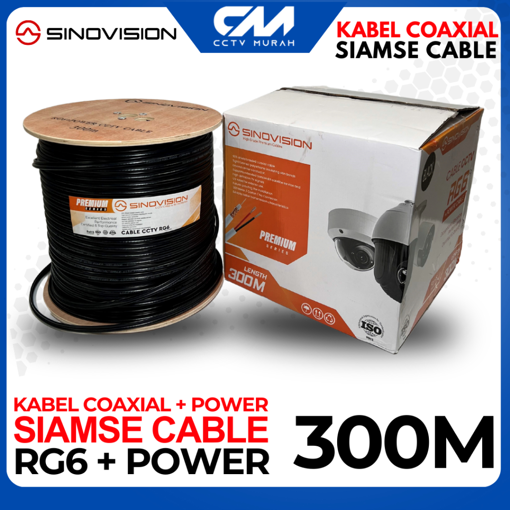 Jual Kabel Coaxial RG6 Power 300M Sinovision Kabel CCTV Black Outdoor 