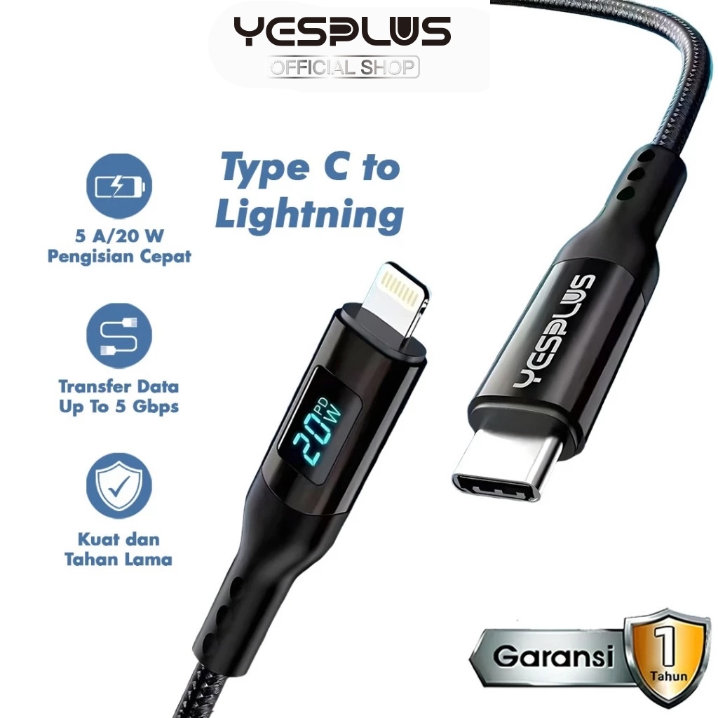 Jual Kabel Data YESPLUS YS-832 LCD Light Charge Type-C to Lighting Fast ...