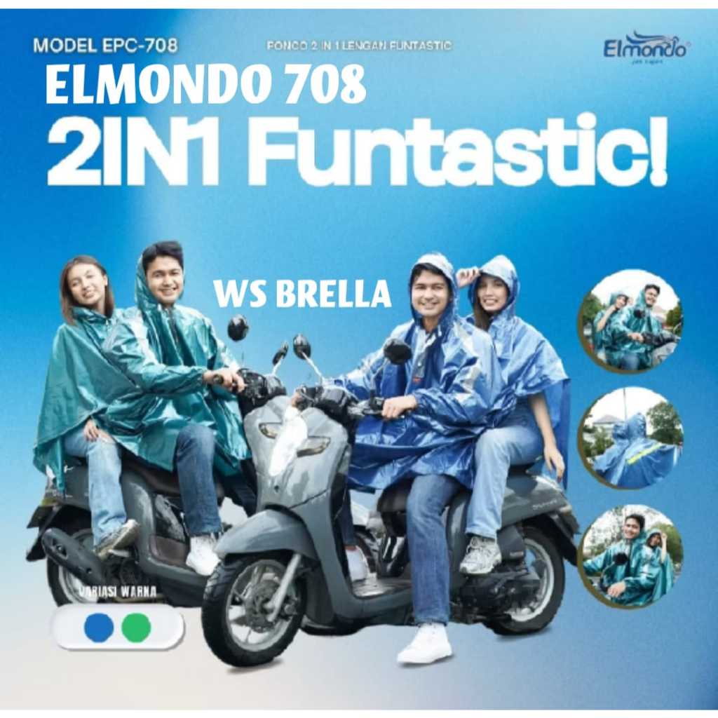 Jual Jas Hujan Ponco Lengan 2 Kepala Elmondo 708 - Poncho 2in1 ...