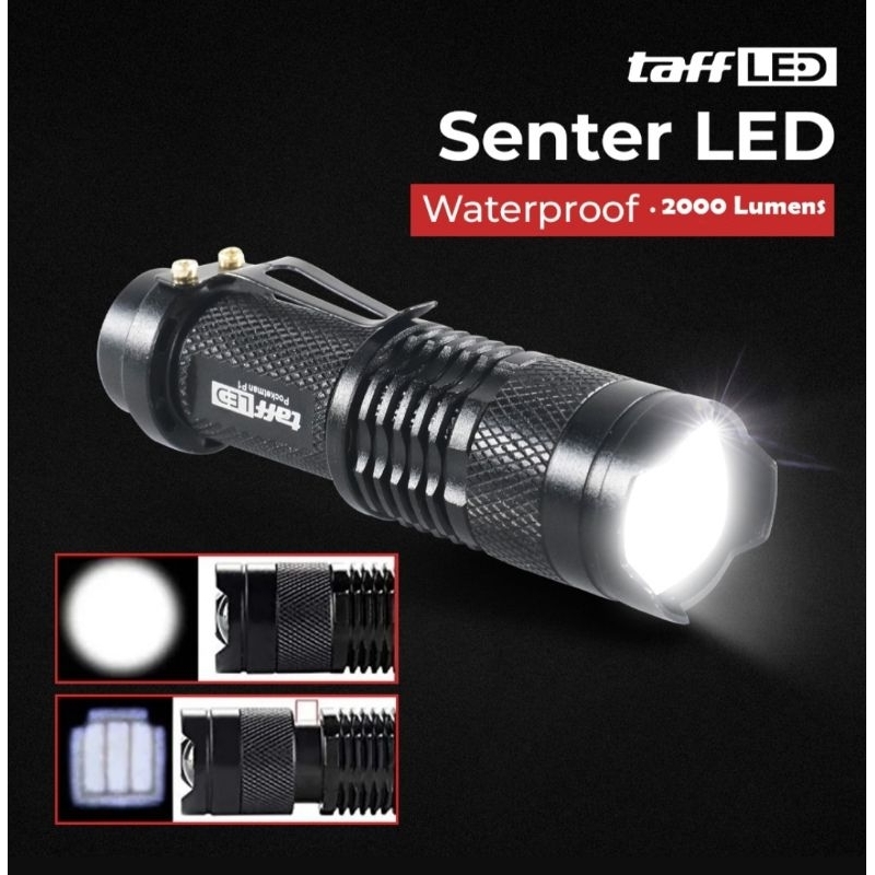Jual Senter LED 2000 Lumens Zoom Waterproof - Pocketman P1 - Black ...