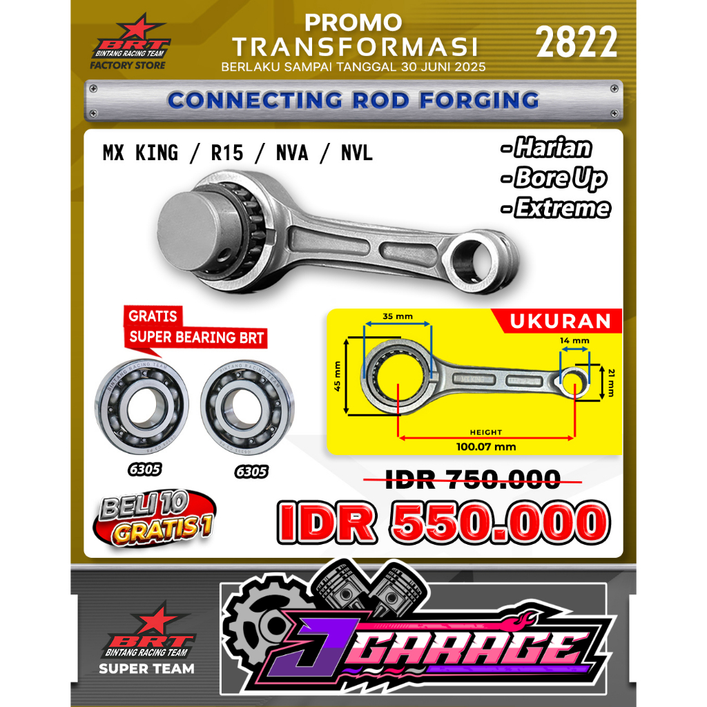 Jual CONROD BRT CONNECTING ROD FORGING PIN 14 MX KING / JUPITER MX NEW ...
