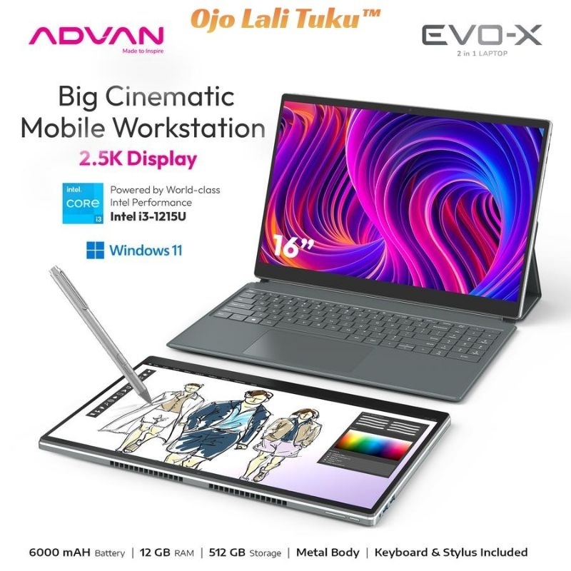 Jual Advan Laptop 2 in 1 Evo-X 16 Intel i3 12GB/512GB 2.5K IPS 100% ...