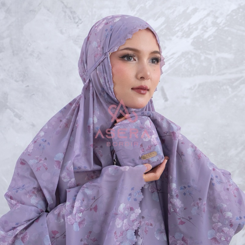ASERA - Mukena Dewasa Mini Pouch 2 in1 Parasut Motif Premium Lasercut