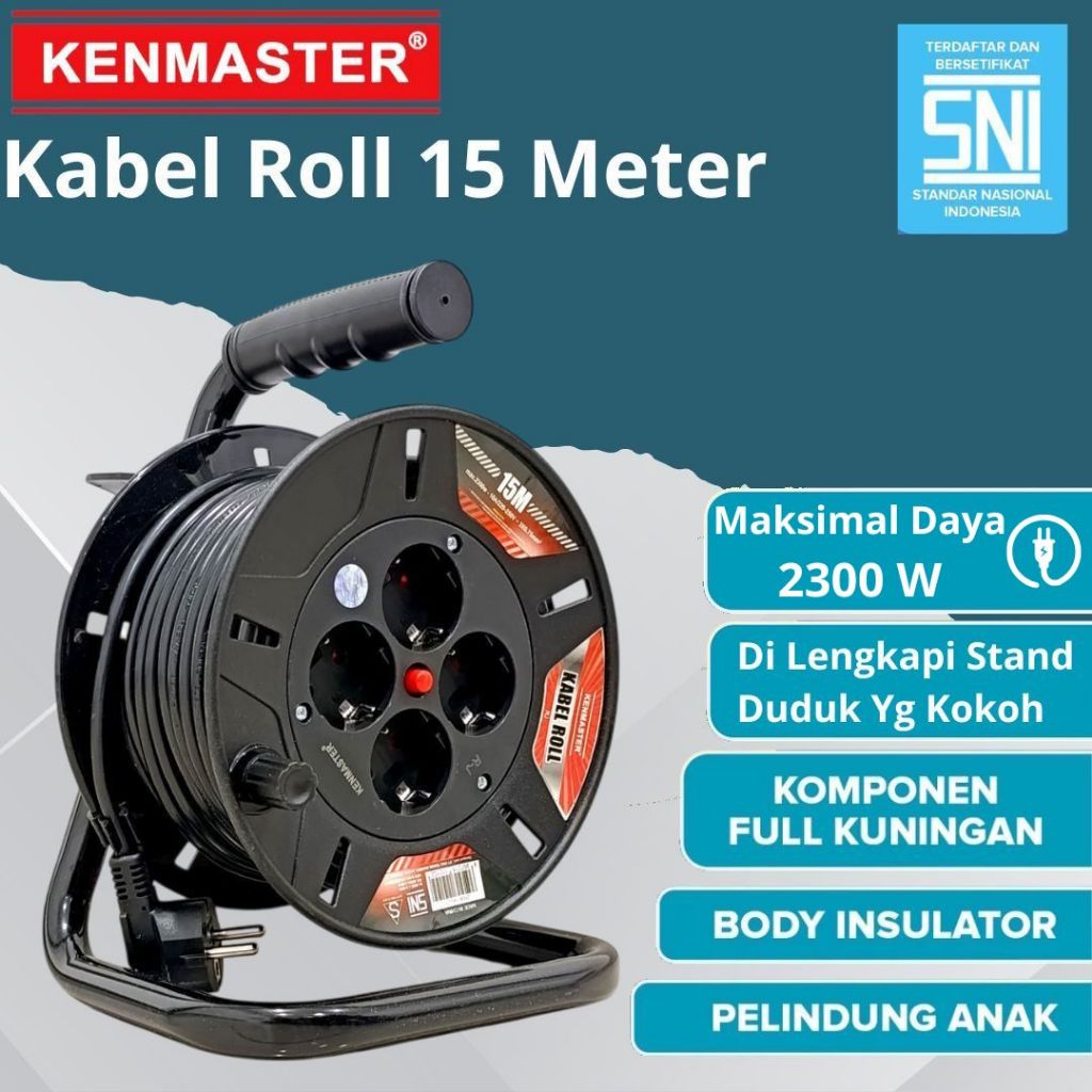 Jual KENMASTER Kabel Roll 15 Meter Stop Kontak 4 Lubang 15m ( SNI ...