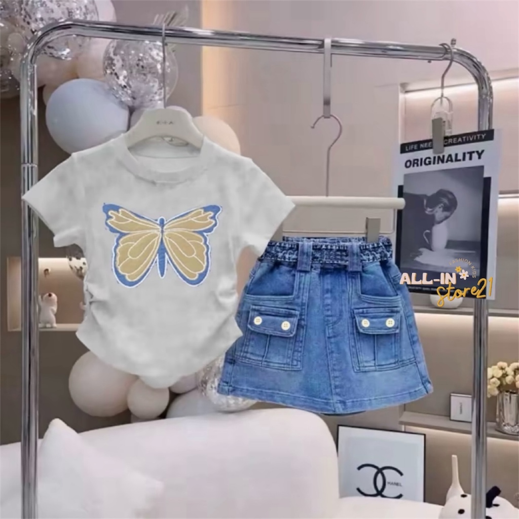 Jual Setelan Rok Denim Pendek Anak Perempuan Motif Koreanstyle Kekinian ...