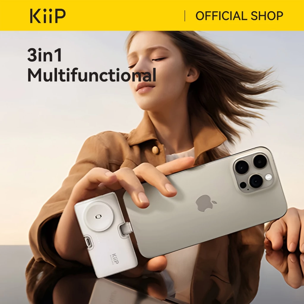 KiiP Power Bank Mini 3in1 Built In Cable Lightning Type C Iwatch Powerbank Fast Charging