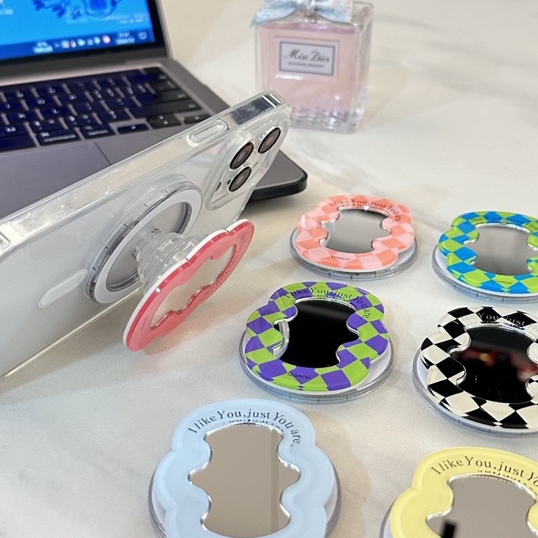 Jual KODE Q18V Popsocket Kaca Estetik Wave Lucu Motif Mirror Griptok ...