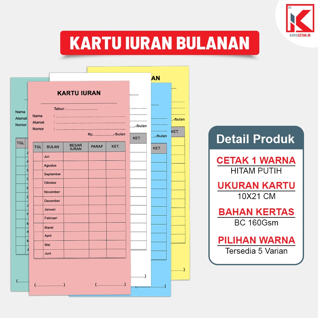 Jual Kartu Iuran / Kartu Iuran Warga / Kartu Iuran Bulanan / Kartu ...