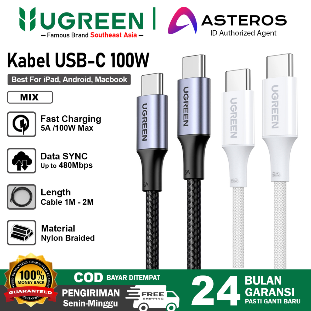 Jual Kabel Data UGREEN USB Type C To Type C PD 5A 100W Fast Charging ...