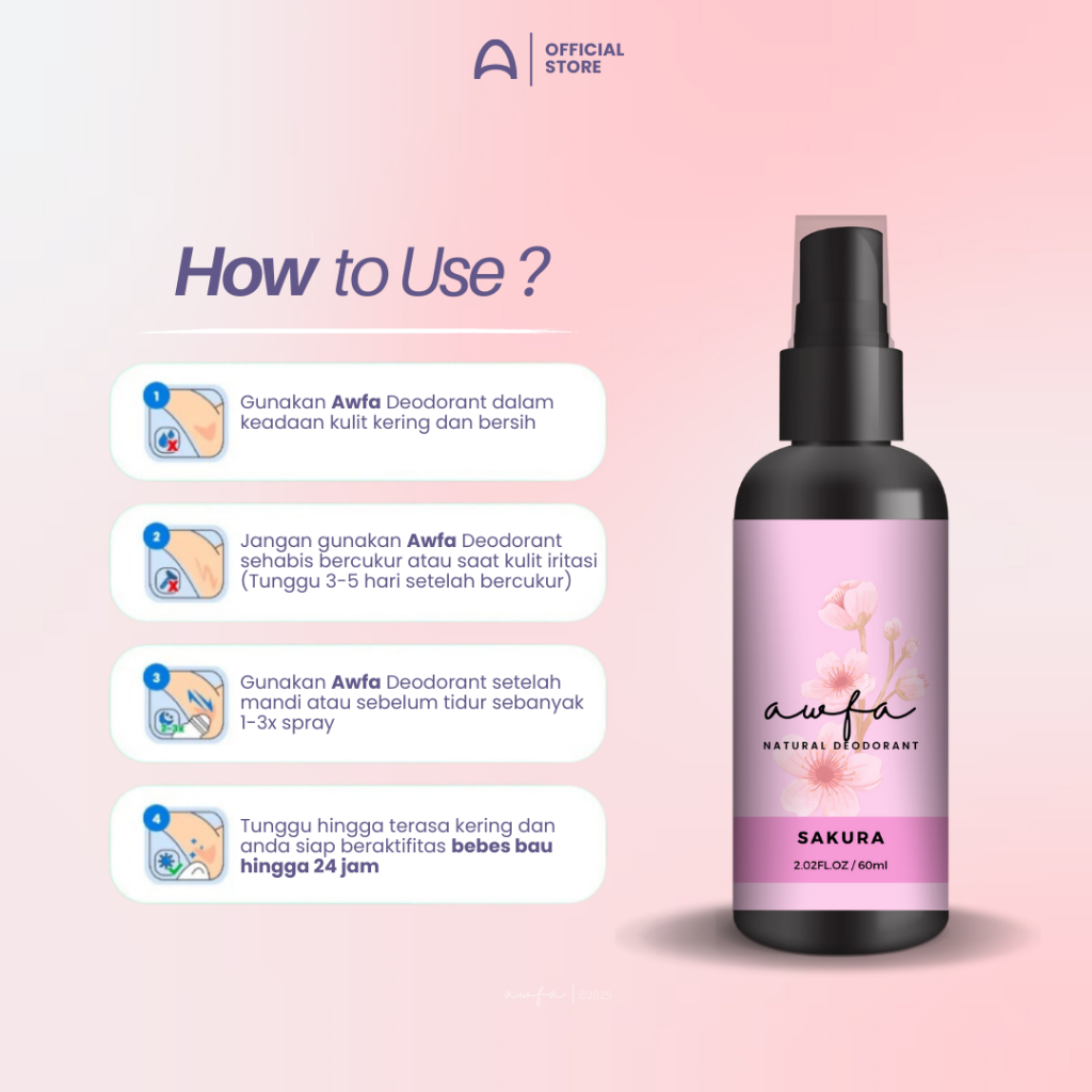 Jual AWFA Natural Deodorant Spray Wangi Sakura Deodoran Spray Tawas ...