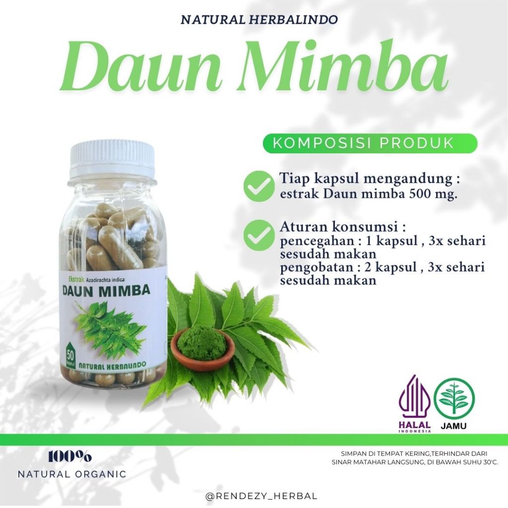 Indonesian Neem Leaf (Daun Mimba) Capsules 50x600mg Herbal