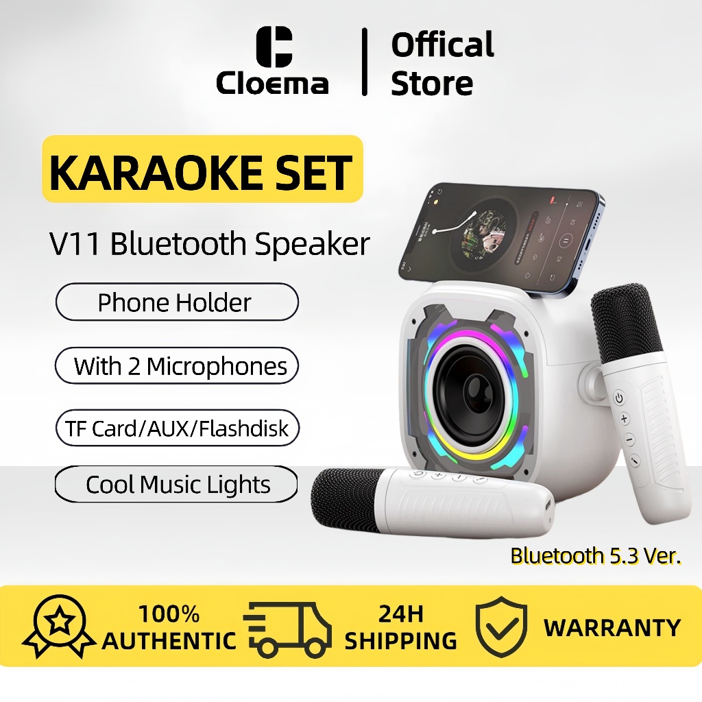 Jual Cloema V11 Speaker Bluetooth Karaoke 2 Mic Set Salon Bluetooth bt ...