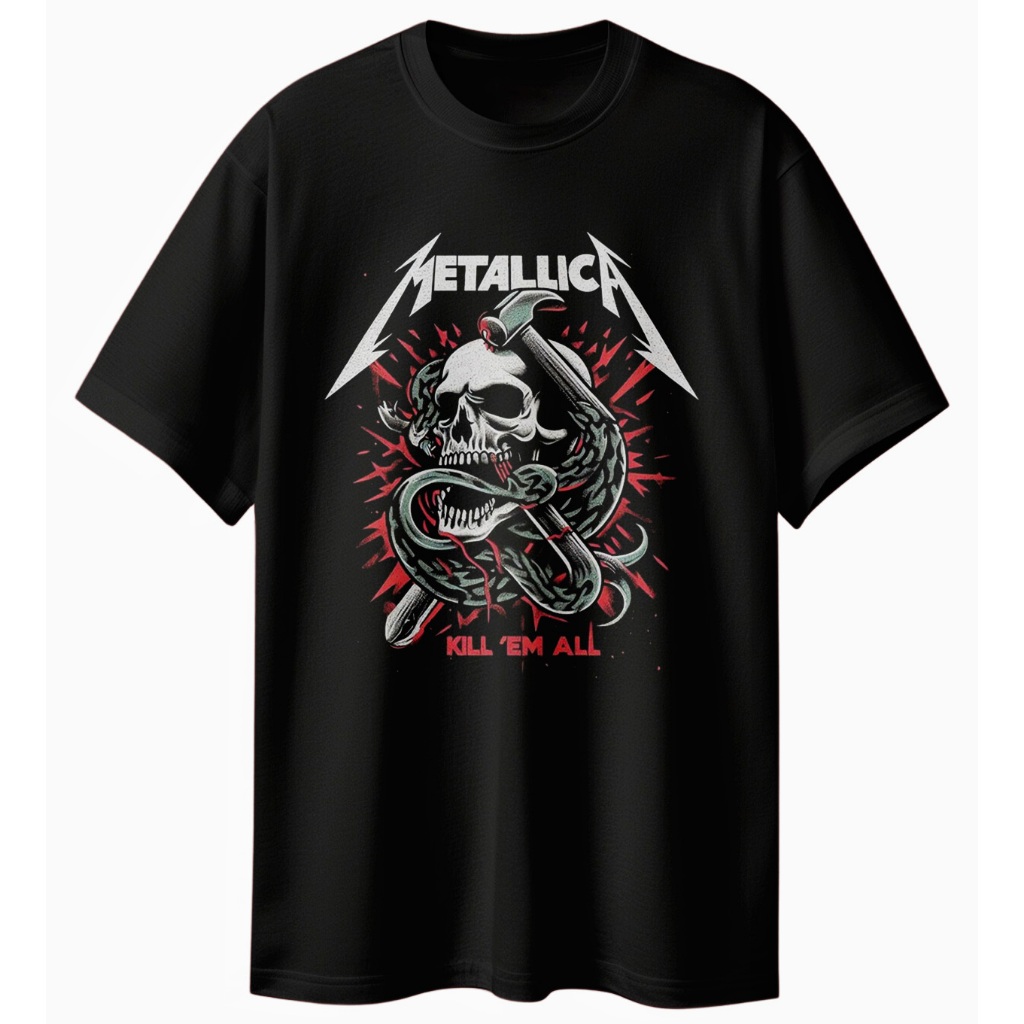 Jual Kaos Baju Band Vintage Metallica Skull Kill 'Em All Tshirt Black ...