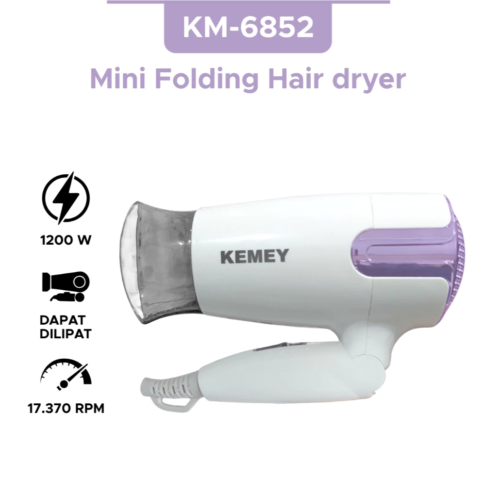 Mini Folding Hair Dryer Kemei KM 6852 Pengering Rambut Dapat Dilipat dan Digantung 1200W | AutoStock