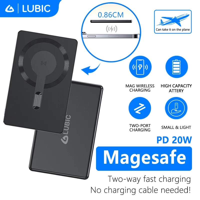 LUBIC Ultra thin Powerbank Wireless Fast Charging 15 W + PD 20W Magnetic Powerbank 5000mAh