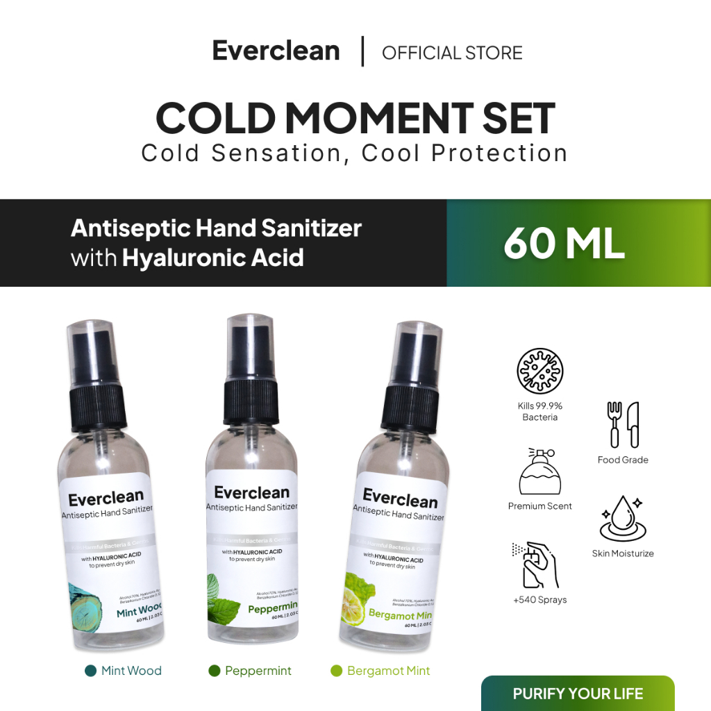 Jual Everclean Hand Sanitizer with Hyaluronic Acid - Cold Moment Set 3 ...