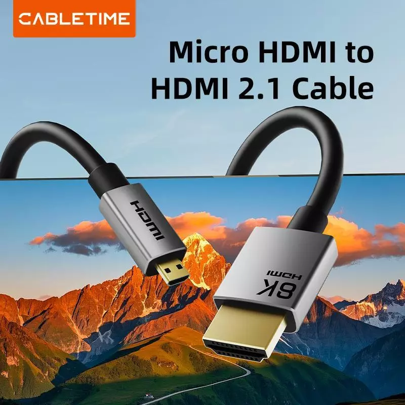 CABLETIME Kabel Micro HDMI to HDMI Male 8K 4K HDR 60Hz for Camera