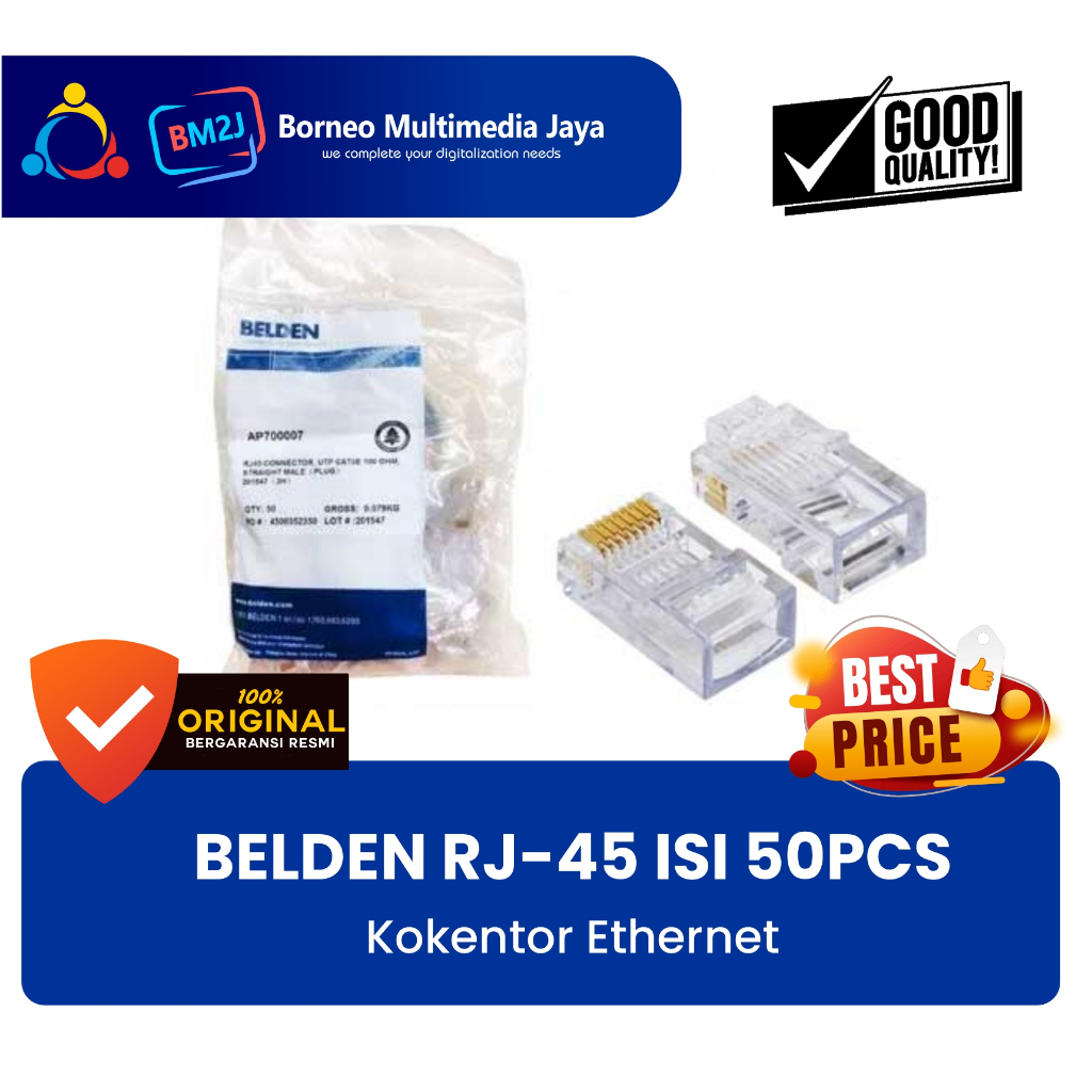 Jual Konektor RJ 45 Belden Connector RJ45 Cat5E & Cat6 Isi 50pcs ...