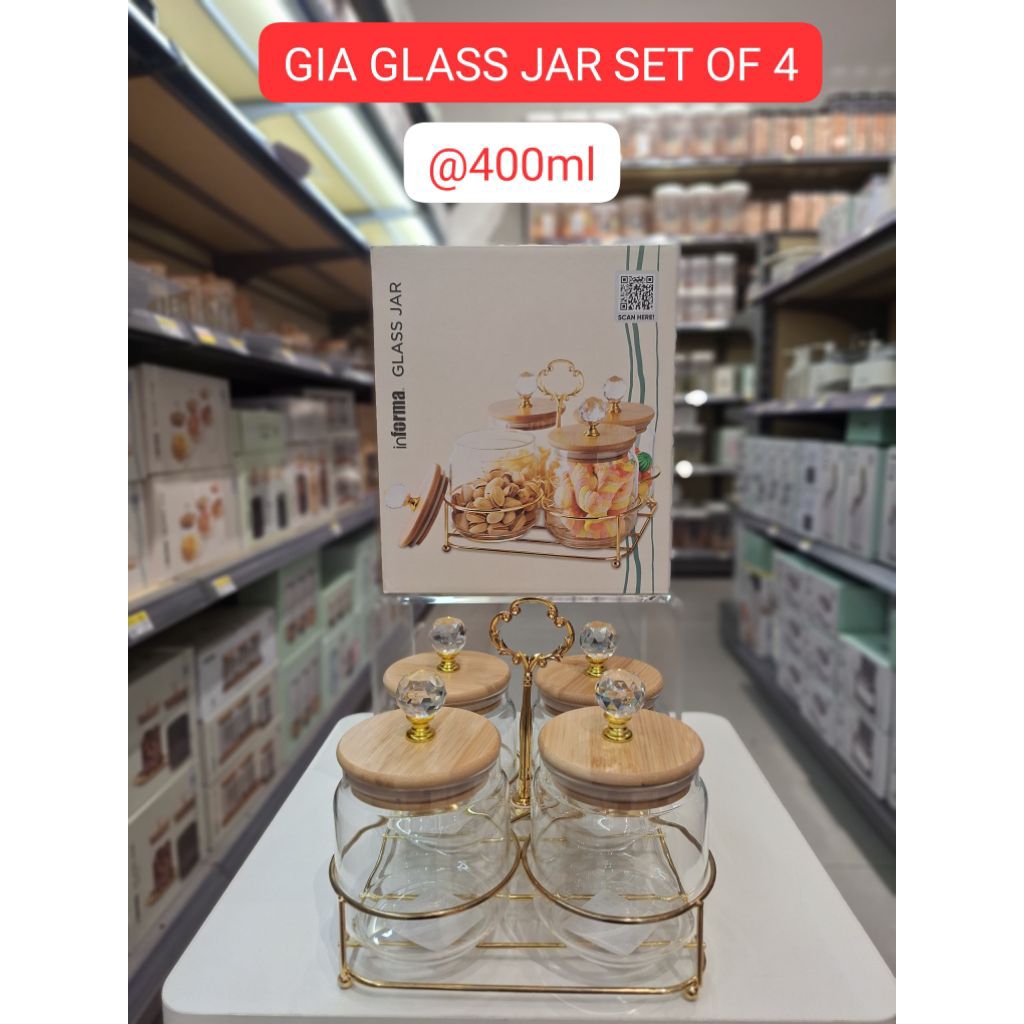 Jual Informa 400ml set 4pcs Gia stoples kaca dengan rak | Shopee Indonesia