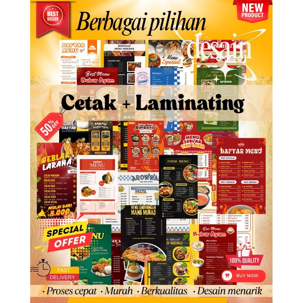 Jual CETAK MENU MAKANAN FREE LAMINATING | DAFTAR MENU | Shopee Indonesia