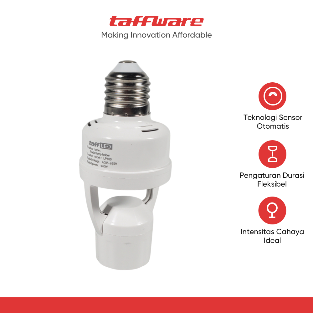 Jual TaffLED Fitting Lampu Bohlam Sensor PIR Adjustable Timer 40W E27 ...