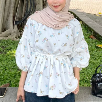 Flora Blouse Motif Bunga Olla Blouse Korean Style Atasan Blouse Vintage Wanita Motif Bunga