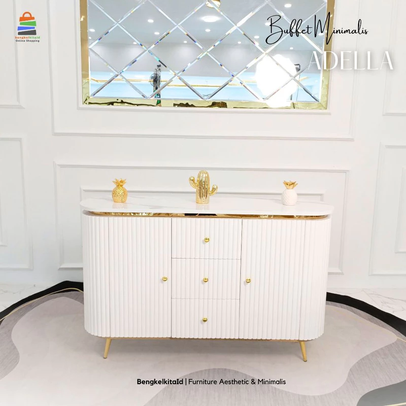 Aesthetic TV Stand Console Buffet Kayu - MEJA ADELLA - Modern Minimalist Glossy
