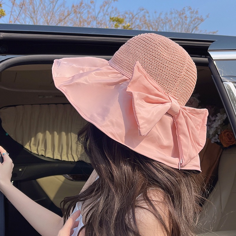 Jual Topi visor wanita lebar anti UV Topi pantai rajut elegant wajah ...
