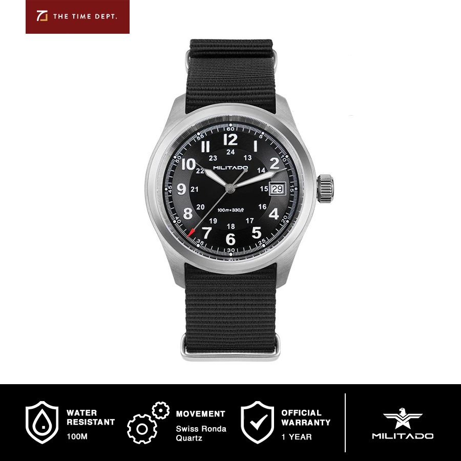 Jual Militado ML08 Black Khaki Date 38mm Military Watch Vintage Field ...