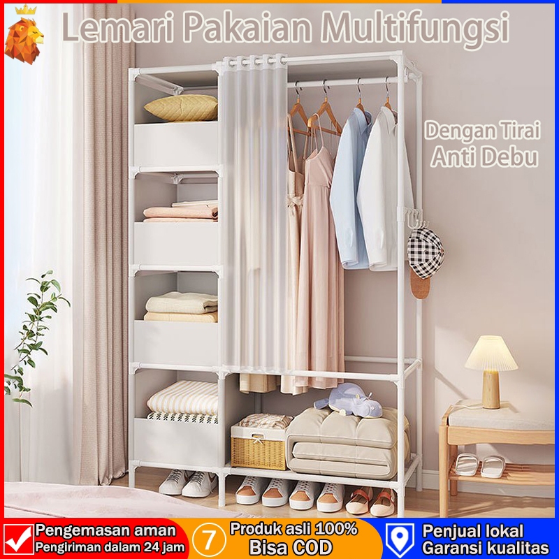 Jual Lemari Pakaian Anti Debu Multifungsi Rak Pengering Berkaki Lantai ...