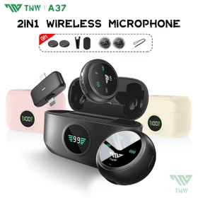 TNW A37 Wireless Microphone 2 In 1 Clip On Mic Magnetic Mikrofon HP Plug Play Dual Lavalier