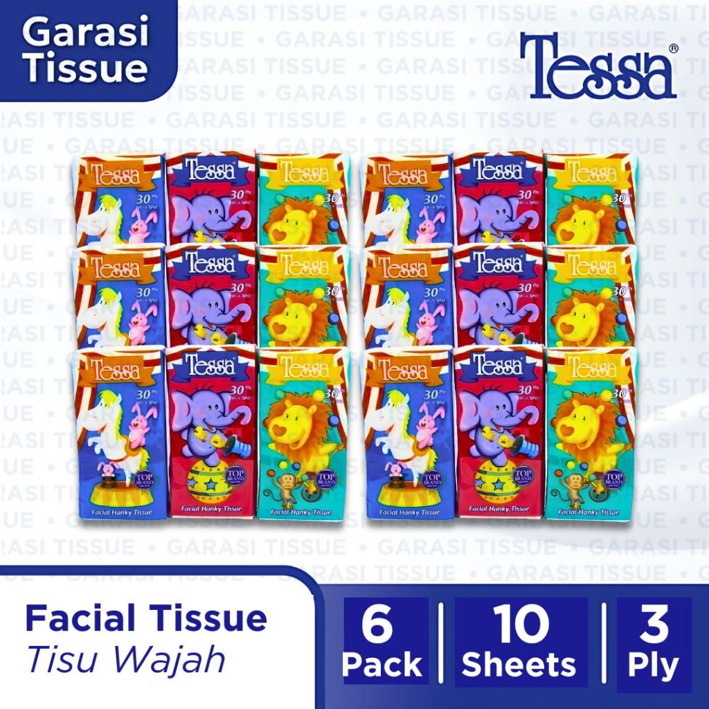 6 Pack x 6 Pcs x 10 Sheets x 3 Lapis  Tissue Facial Hanky Non Parfum Tessa  TPC-25MU