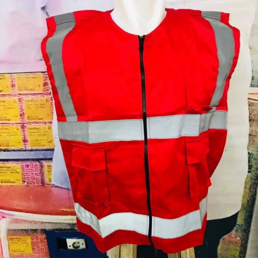 Jual Rompi Kerja Bahan Drill / Rompi Safety Proyek Warna Merah | Shopee ...