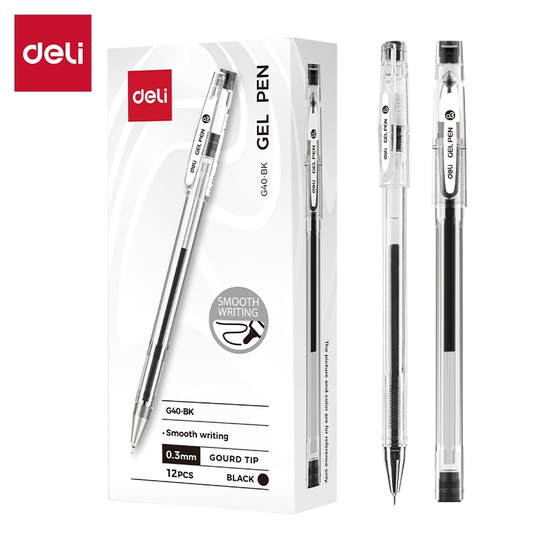 Deli Gel Pen / Pulpen Gel 0.3 mm Tinta Hitam Isi 1 pcs Penulisan Halus Hi-tech EG40 (7)