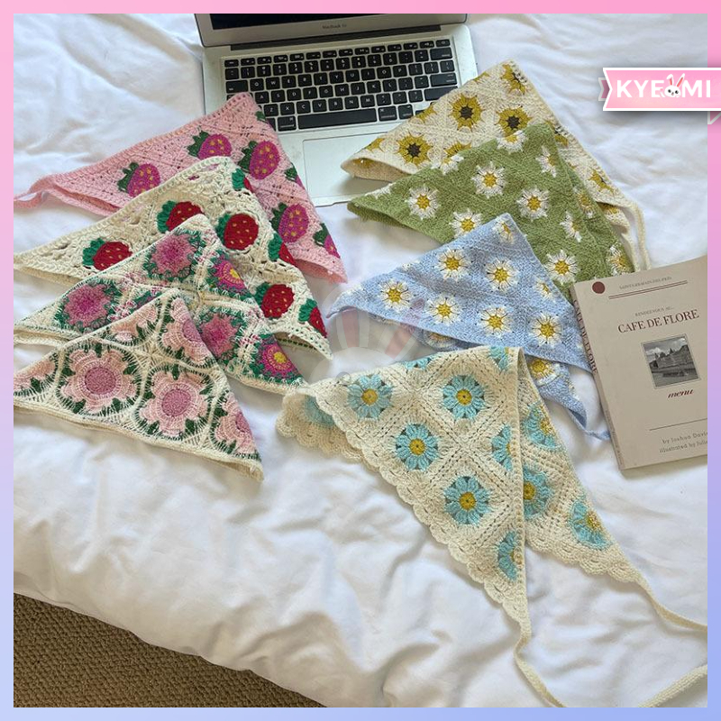 Jual KYEOMI Bandana Head Scarf Rajut Motif Bunga Stroberi Kupu-Kupu ...
