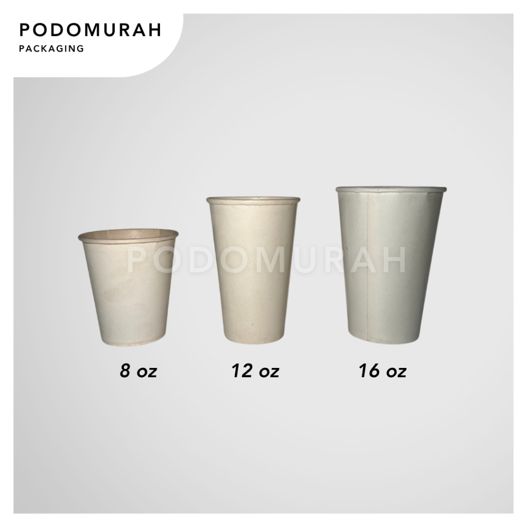 Jual Paper Cup 8 oz 12 oz 16 oz (Isi 50)/ Gelas Kertas Putih Polos ...