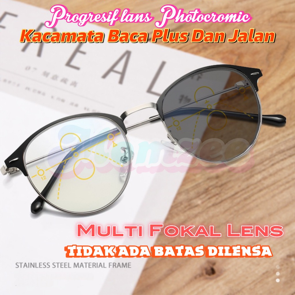 Jual Kacamata Frame Oval Besi Titanium Photocromic Progresif | Auto ...