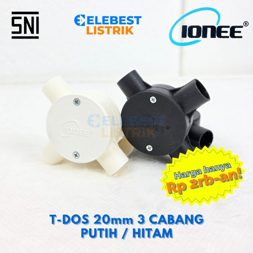 Jual T DOS 20mm 3 Cabang IONEE - Warna HITAM dan PUTIH untuk Instalasi ...
