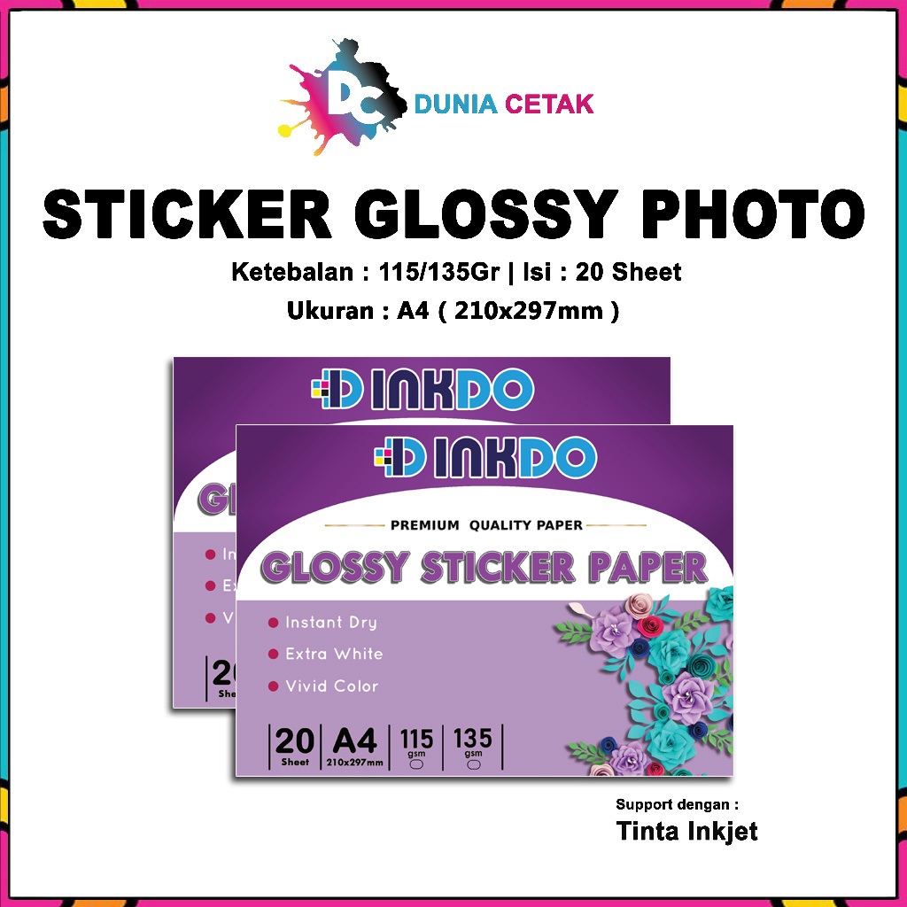 Jual Kertas Stiker - High Glossy Sticker Paper Inkdo A4 | Shopee Indonesia