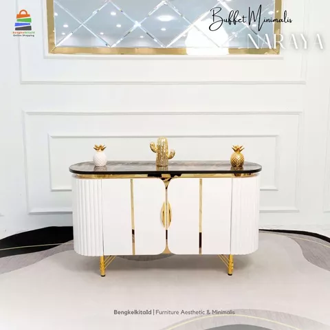 Meja TV Aesthetic Meja Buffet TV Kayu Solid - MEJA NARAYA - 120cm 2 Pintu Cat Duco Glossy