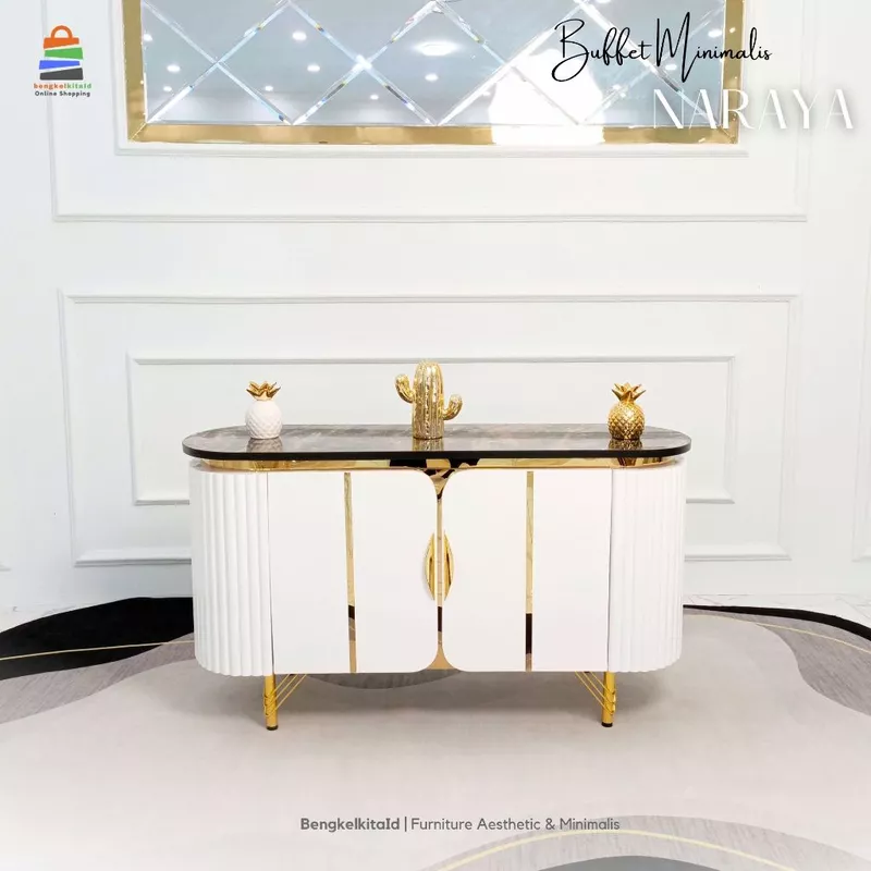 Meja TV Aesthetic Meja Buffet TV Kayu Solid - MEJA NARAYA - 120cm 2 Pintu Cat Duco Glossy