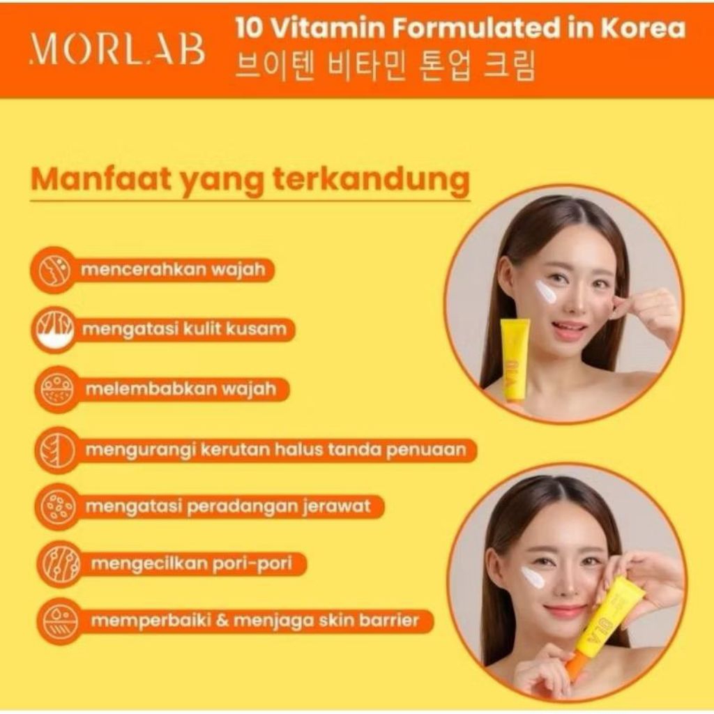 Jual (ORIGINAL) MORLAB V10 Brightening Vitamin Tone Up Cream 50ml ...