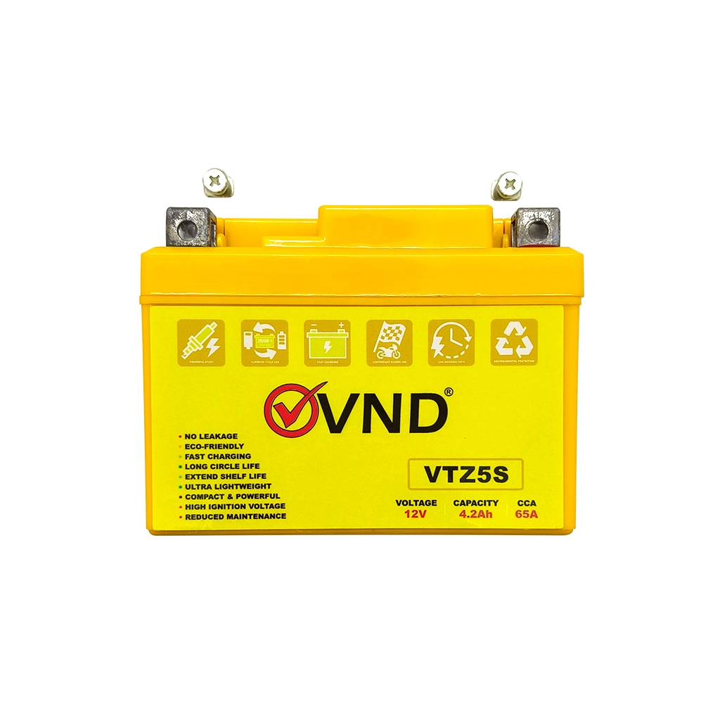 VND Aki Gel Big Volume VTZ5S 4.2Ah Garansi 6 Bulan - Beat/ Scoopy/ Genio/ Vario 110/ Mio J/ Mio M3/ Fino/ Xeon/ Xride/ Jupiter Z1/ Kharisma/ Supra 125/ Ninja RR