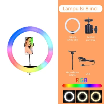 KAIY 33cm RGB RingLight 160CM 210CM Tripod Phone Holder 3 Suhu Warna Lampu Fotografi Lampu LED