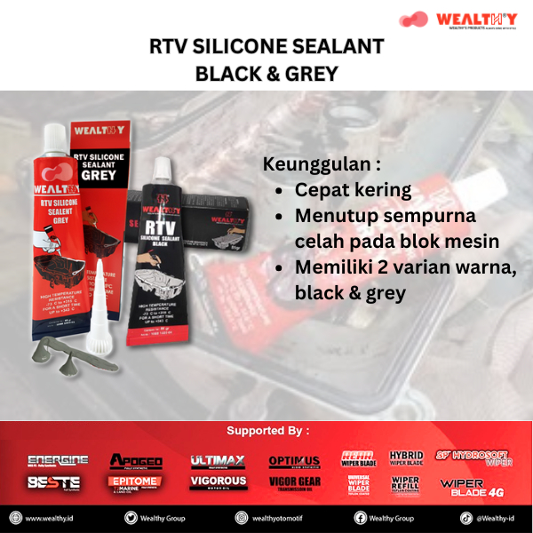 Jual WEALTHY RTV Silicone Sealant - Grey dan Black [85 gr] | Lem Gasket ...