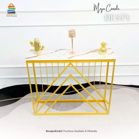 Meja Console Aesthetic Meja Hias Minimalis - MEJA DESTY - Foyer Kokoh Besi Holo Marmer
