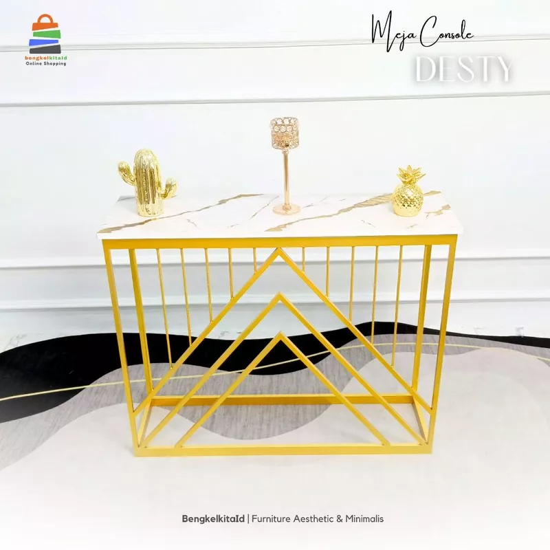 Meja Console Aesthetic Meja Hias Minimalis - MEJA DESTY - Foyer Kokoh Besi Holo Marmer
