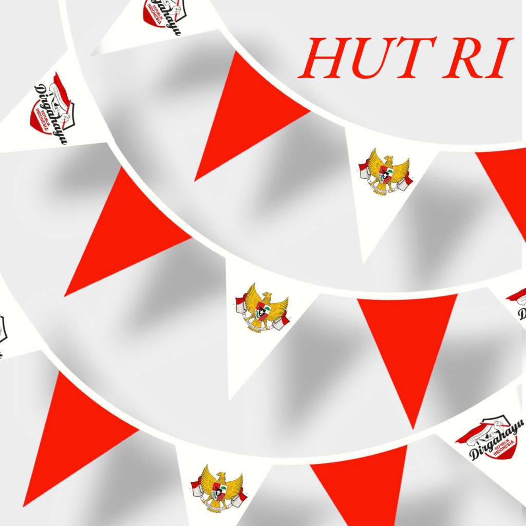 Bendera Merah Putih HUT RI 17 Agustus Dirgahayu Indonesia Umbul umbul logo Garuda Bunting Flag model Segitiga Panjang 5 meter