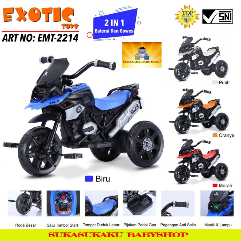 Sepeda Motor Aki dan Gowes 2IN1 (2 Fungsi) Roda 3 Merk Exotic EMT 2214 Multifungsi Batman Series