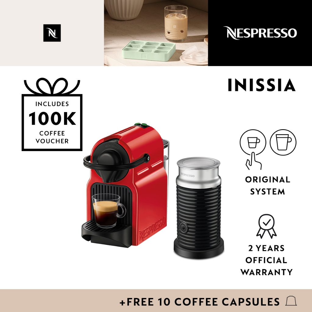 Jual NESPRESSO Inissia Coffee Machine Red, with Aeroccino3 Black ...